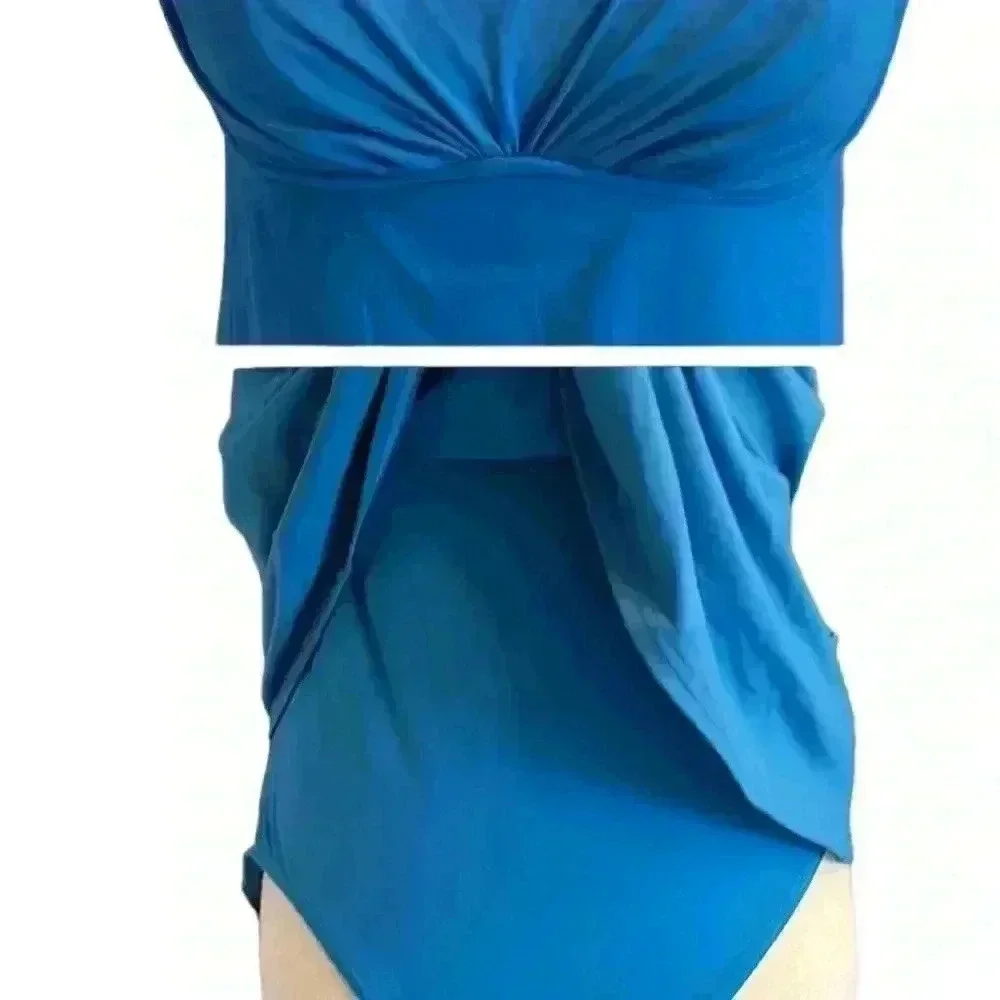 Lands End 6L blue swim dress. Adj straps, full suit under dress. Lined. EUC.
